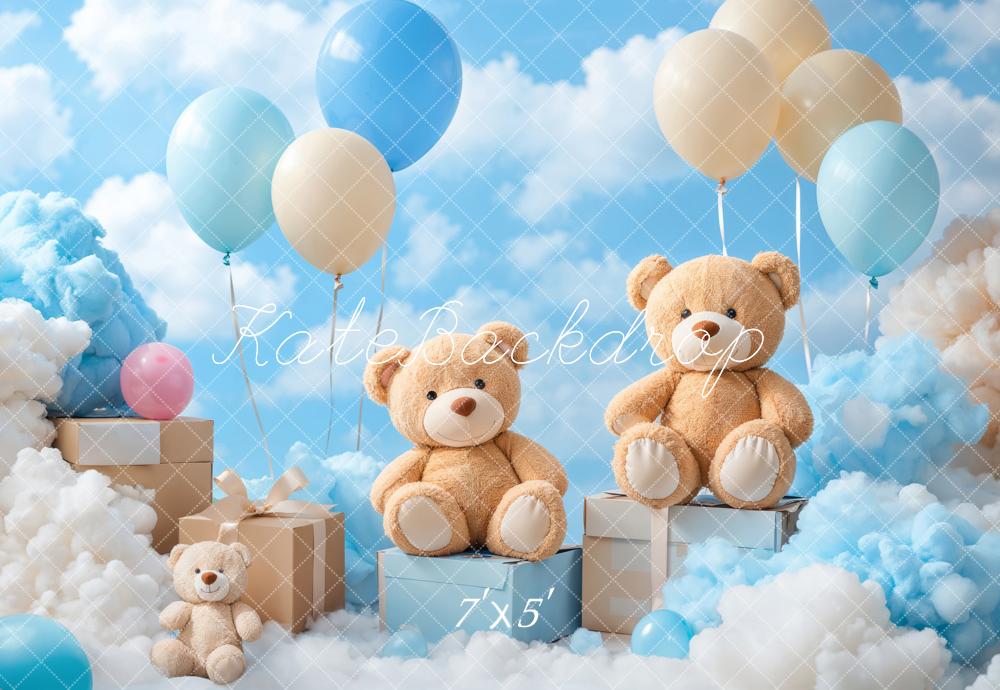 Blauwe Lucht Met Teddybeer En Ballonnen Foto Achtergrond Designed by Emetselch