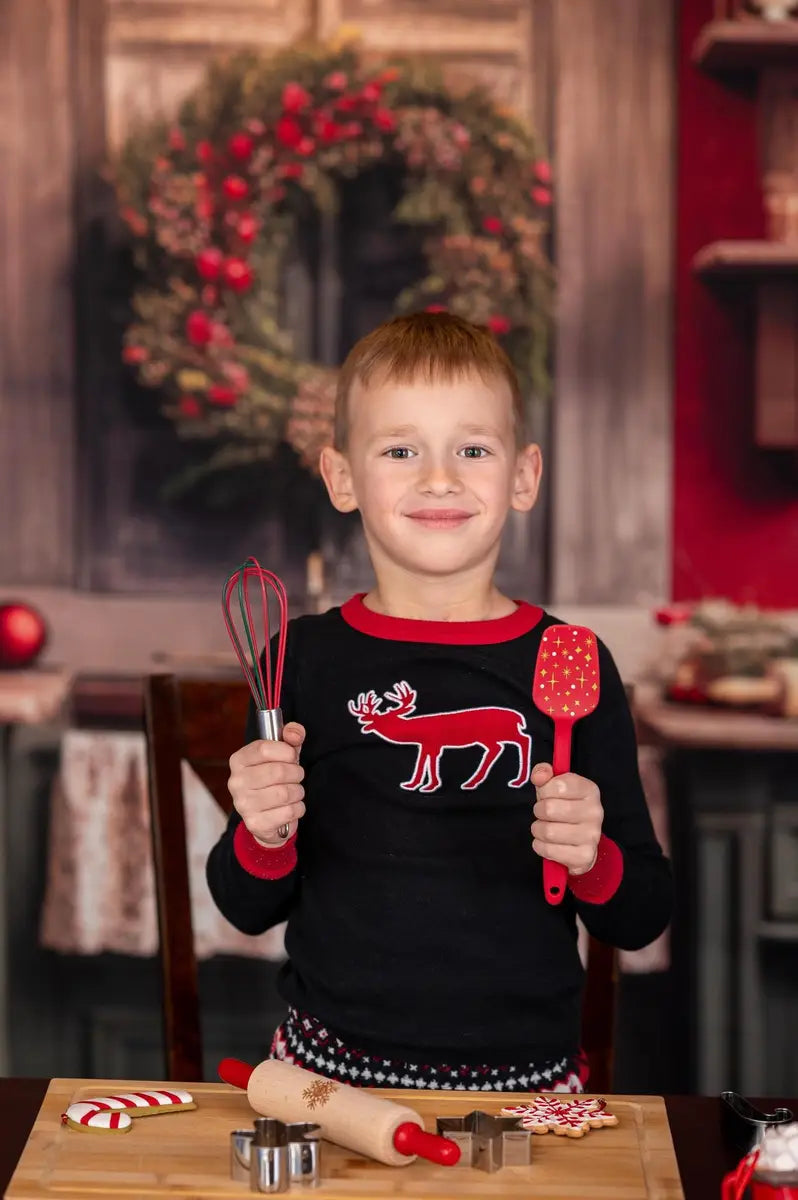 Kate Red and Green Christmas Kitchen Fleece Backdrop Designed by Mandy Ringe Photography