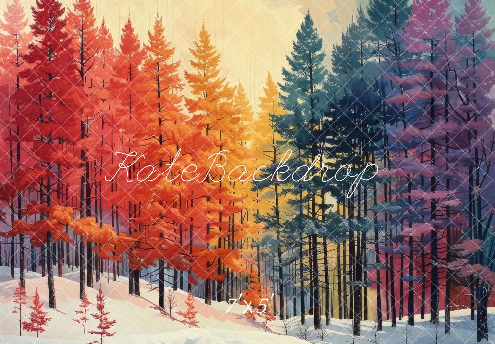 Rainbow Pine Forest Snow Foto Achtergrond Designed by Megan Leigh Photography