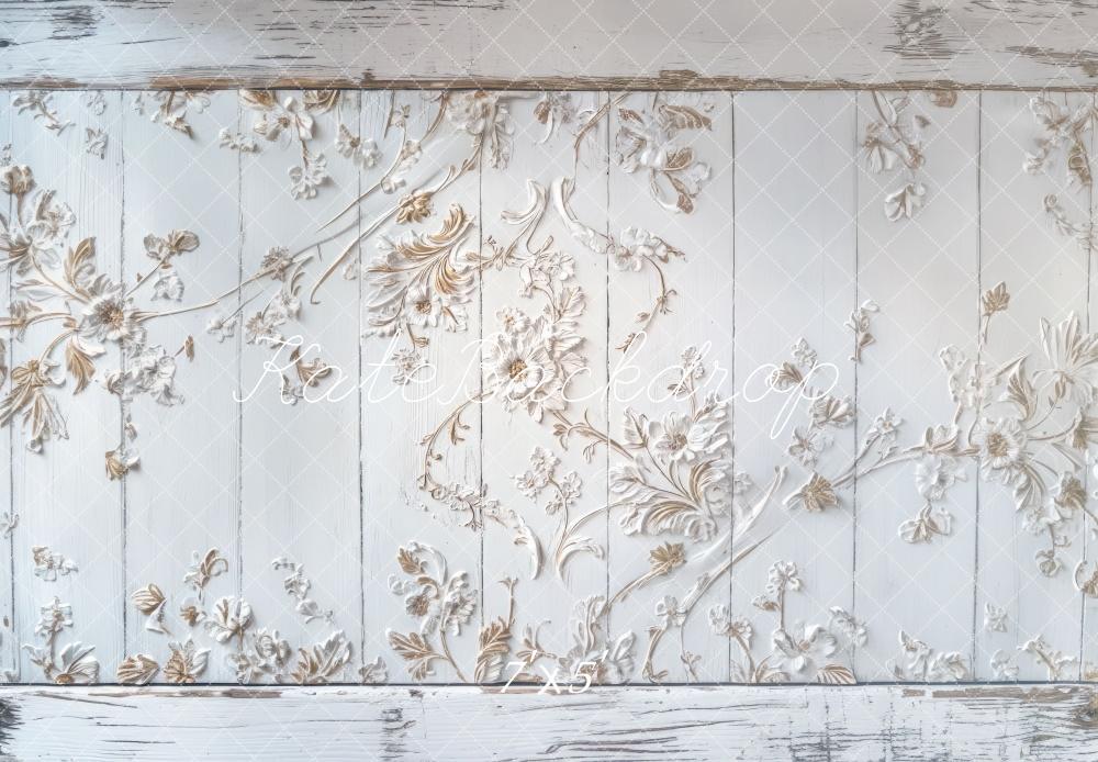 Kate Vintage Floral White Wooden Floor Backdrop Designed by Mini MakeBelieve