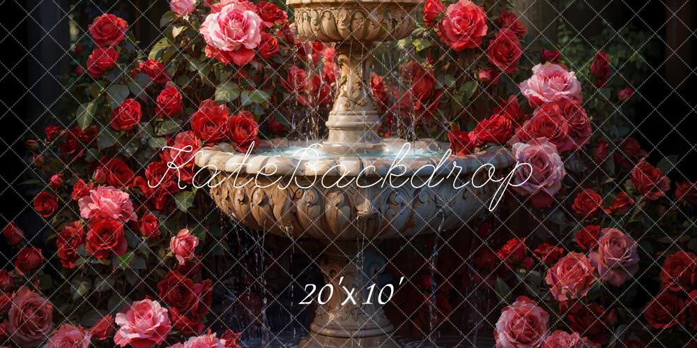 Kate Valentine's Day Fountain Roses Garden Backdrop Designed by Emetselch