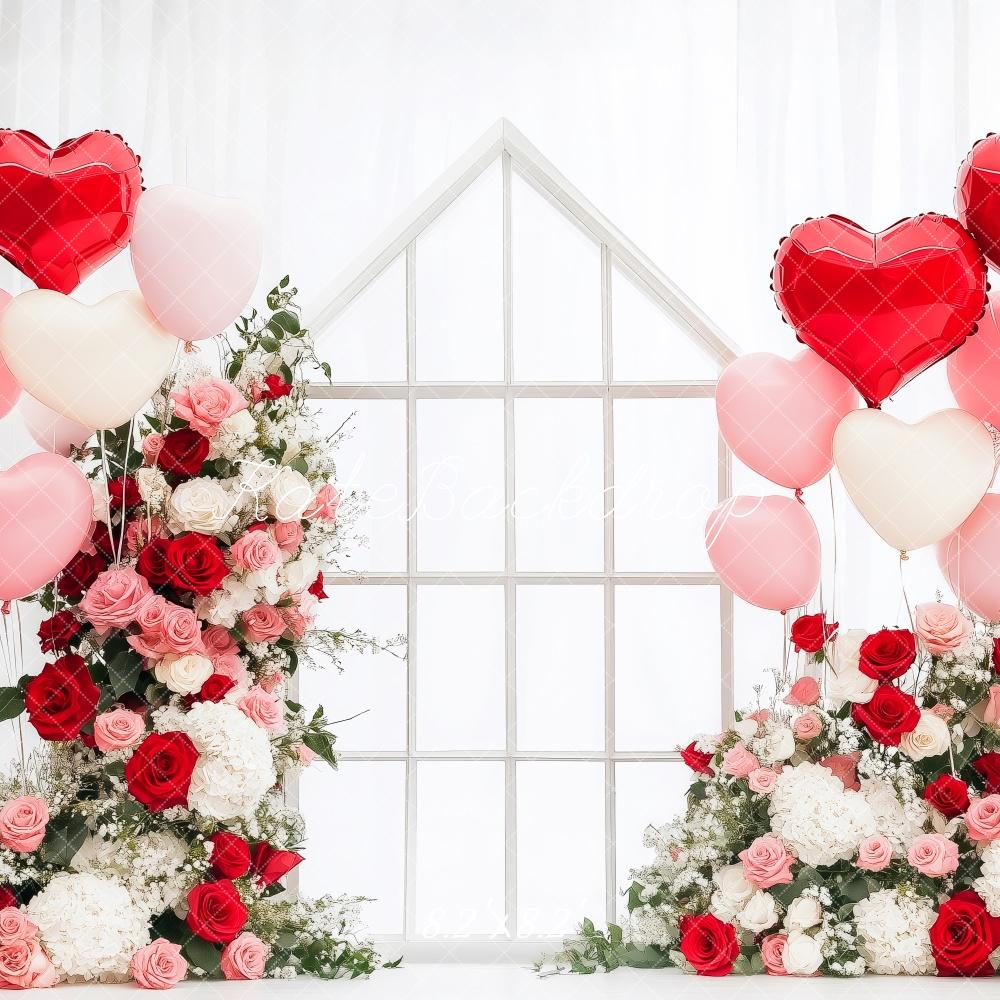 Kate Valentine's Heart Balloons Roses Backdrop Designed by Patty Roberts