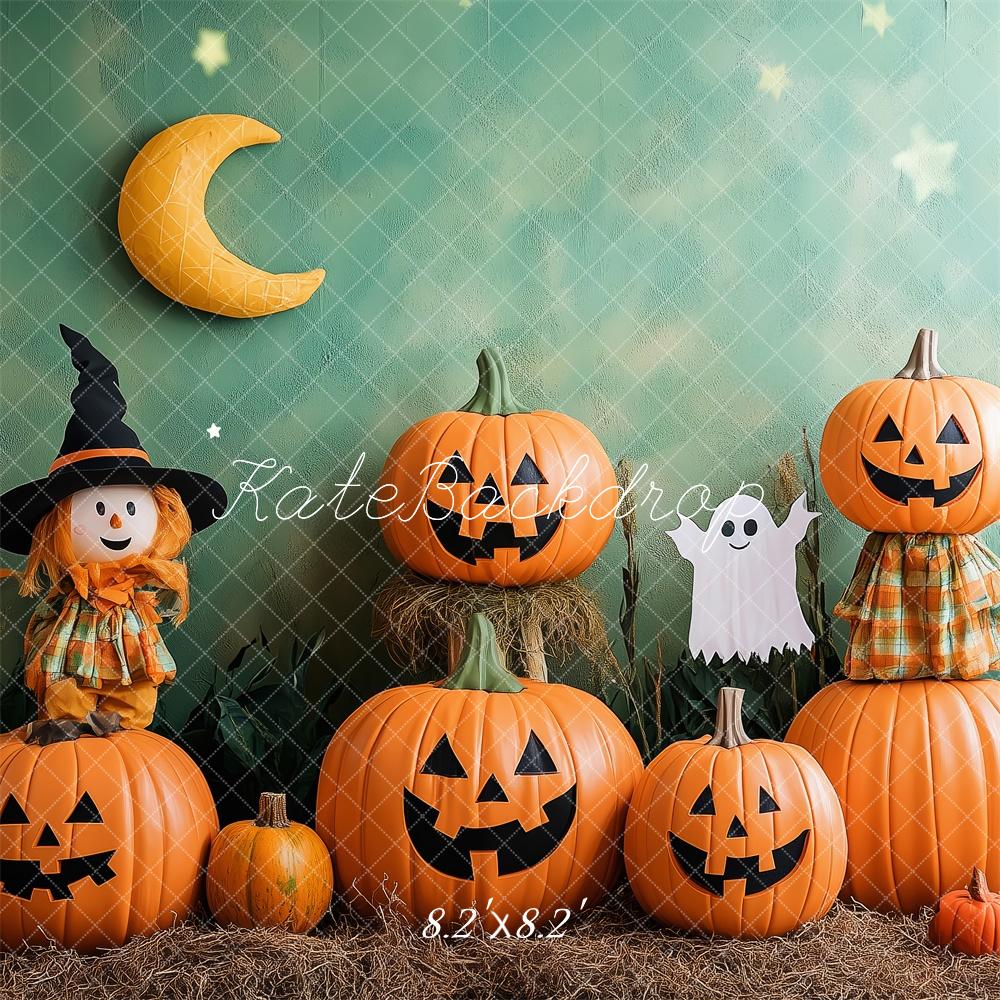 Fondo de Halloween Calabazas Espantapájaros Bruja Diseñado por Patty Roberts