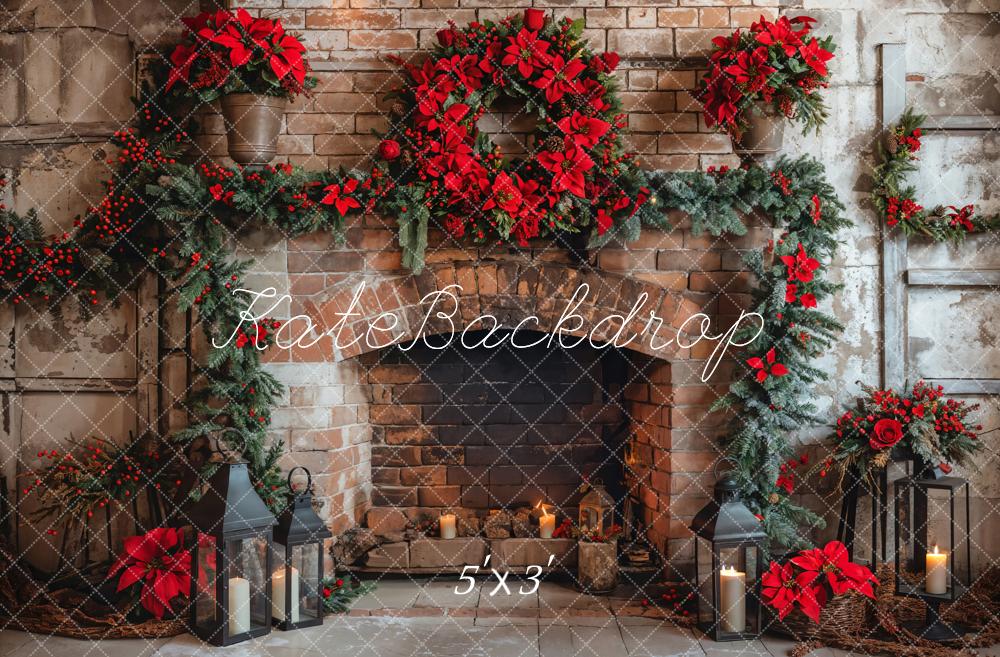 Kate Christmas Indoor Red Brick Fireplace Backdrop Designed by Emetselch