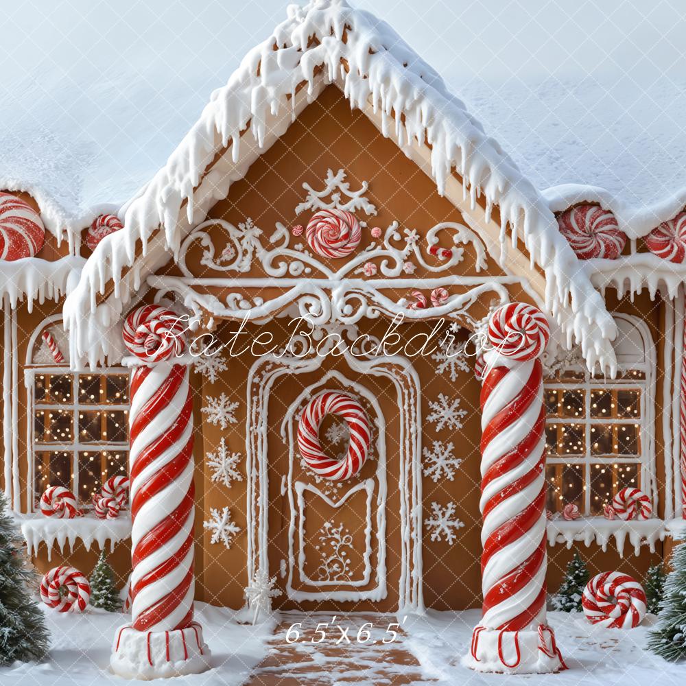 Kerstman Gingerbread Huis Snoepstokjes Sneeuw Foto Achtergrond Designed by Emetselch