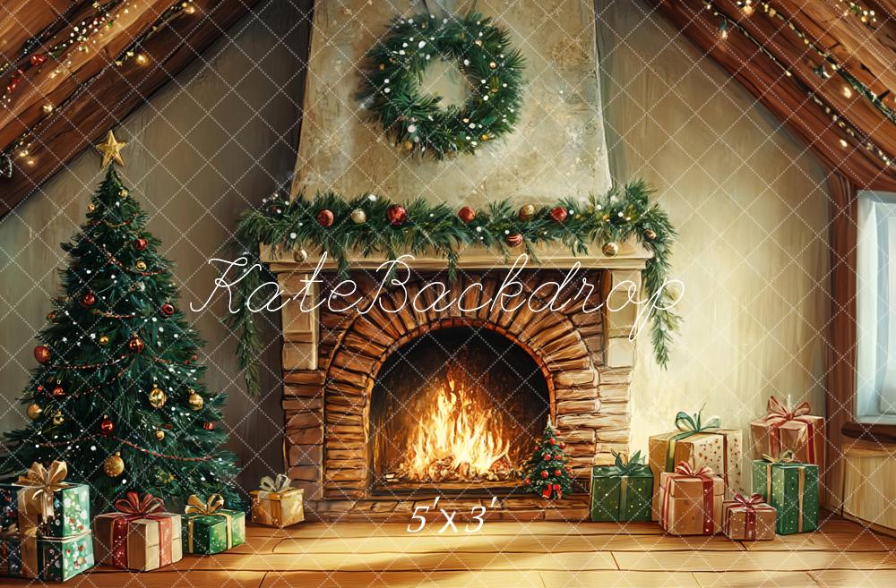 Kate Christmas Tree Fireplace Gift Box Backdrop Designed by GQ