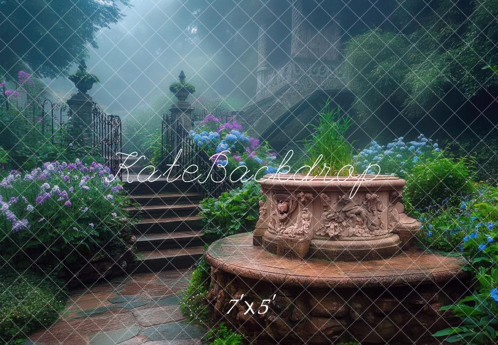 Kate Enchanted Garden Fountain Stairs Backdrop Designed by Mini MakeBelieve