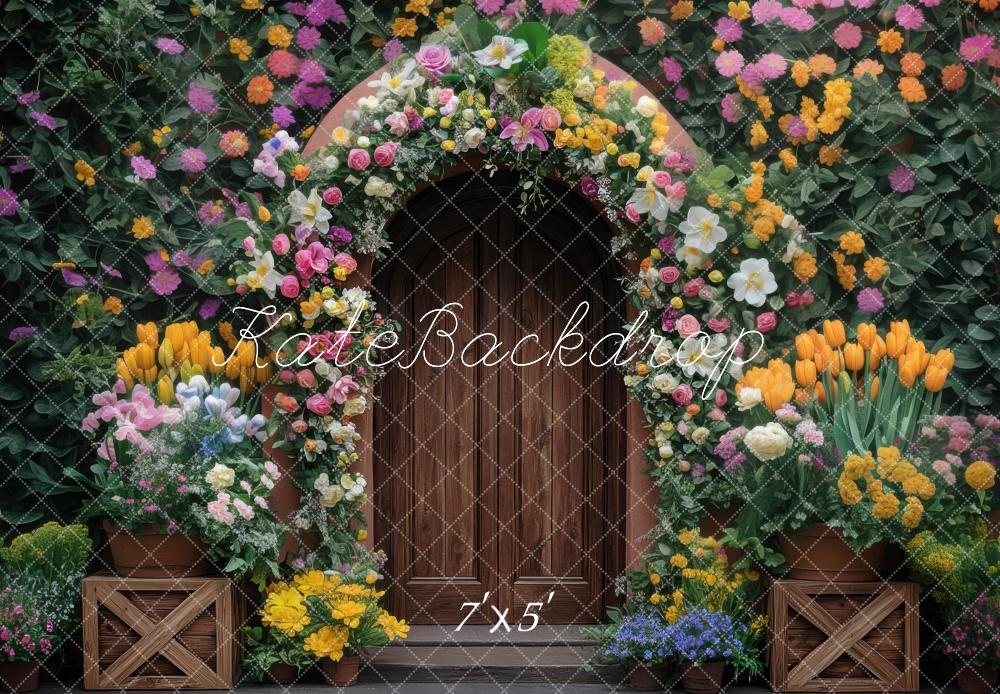 Kate Spring Flower Arch Wooden Door Backdrop Designed by Mini MakeBelieve