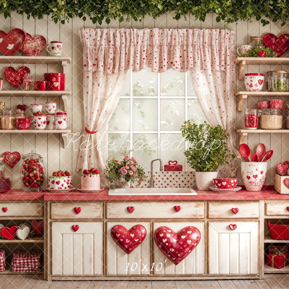 Kate Valentine's Day Kitchen Red Heart Plates Backdrop Designed by Emetselch