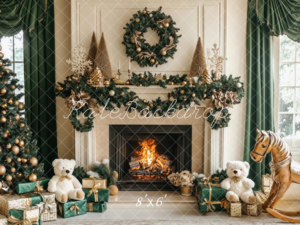 Kate Christmas Tree Fireplace Teddy Bears Backdrop Designed by Patty Roberts