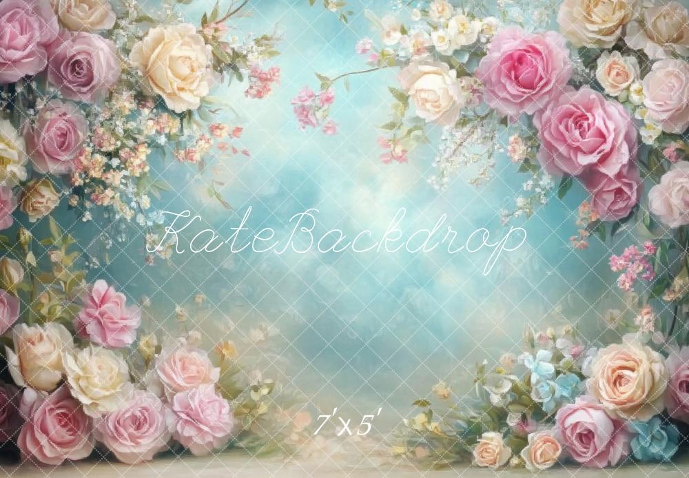 Kate Spring Floral Soft Pastel Roses Backdrop Designed by Emetselch