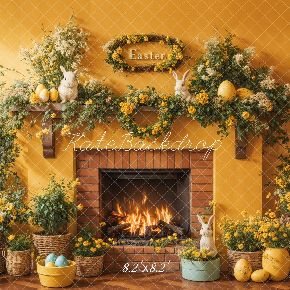 Kate Easter Floral Yellow Fireplace Eggs Backdrop Designed by Emetselch