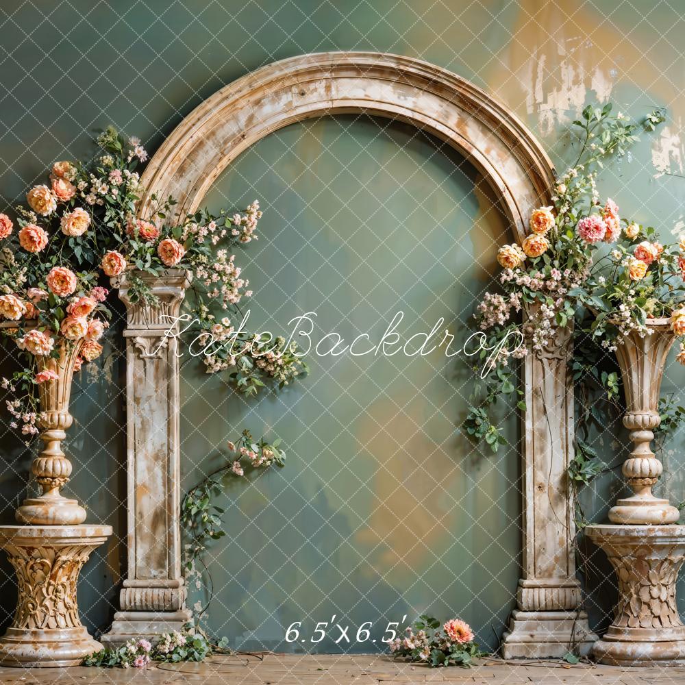 Fondo de Pared Verde Vintage de Flores de Arte Fino Diseñado por Emetselch