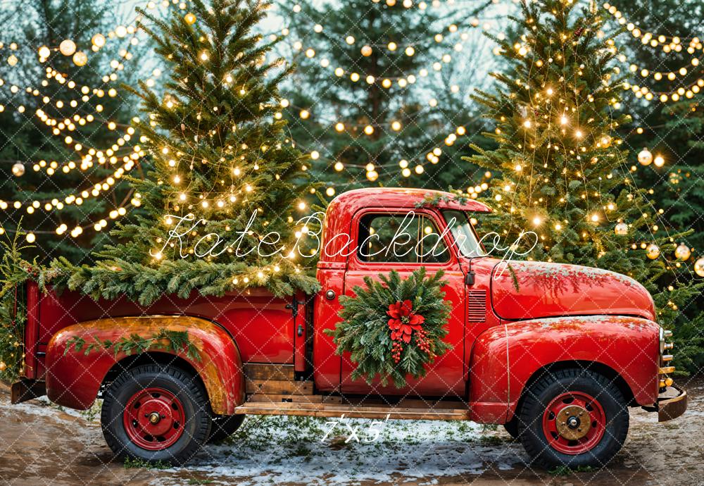 Kerstboom Rode Truck Foto Achtergrond