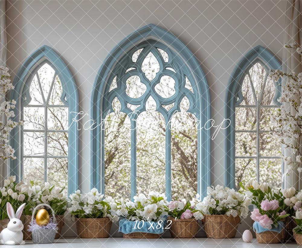 Kate Easter Bunny Floral Retro Window Backdrop Designed by Mini MakeBelieve