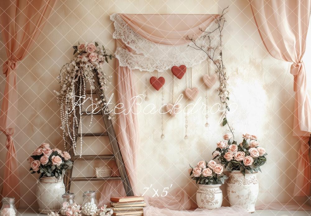 Kate Valentine Rustic Pink Floral Ladder Backdrop Designed by Patty Roberts