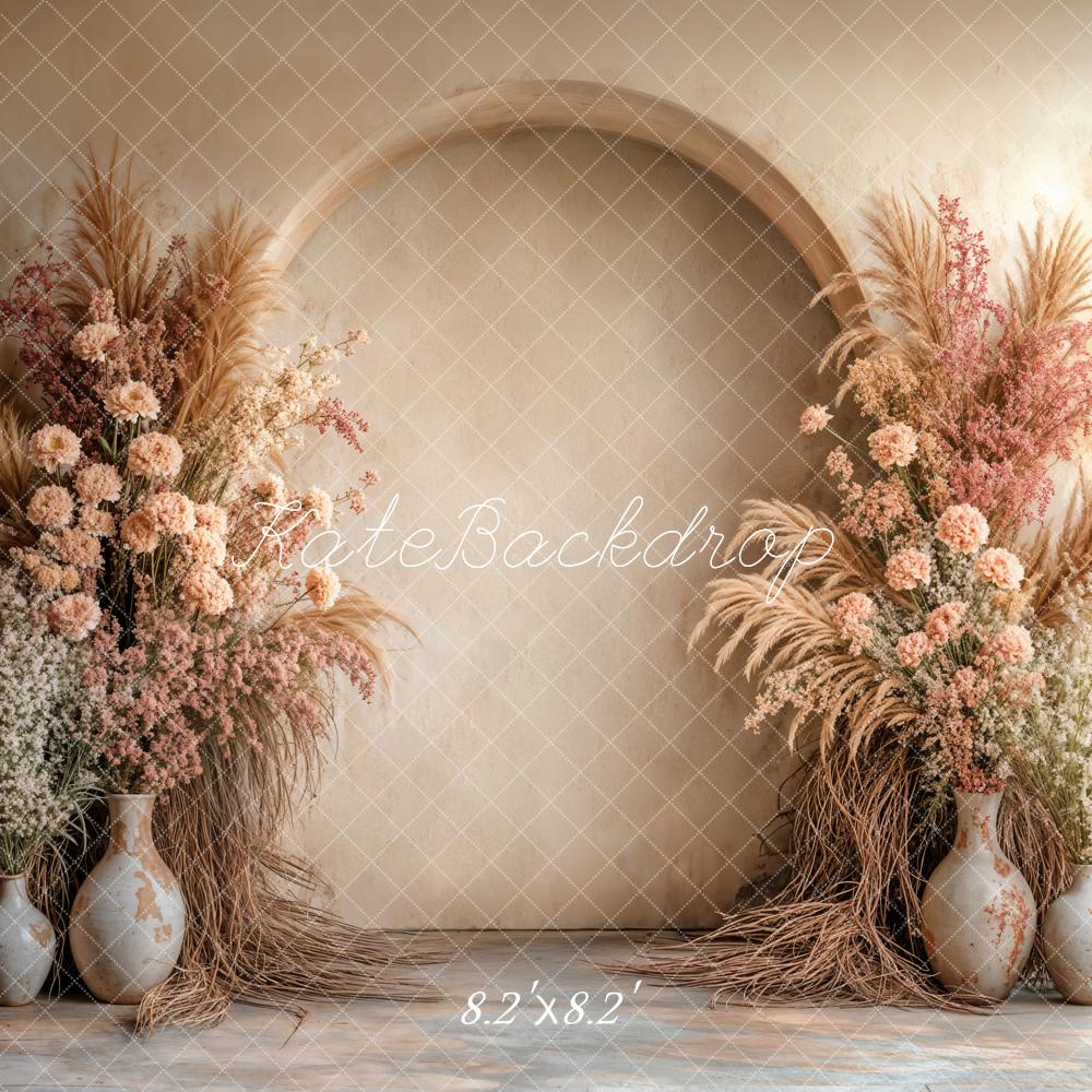 Boho Bloemenboog Beige Foto Achtergrond Designed by Emetselch