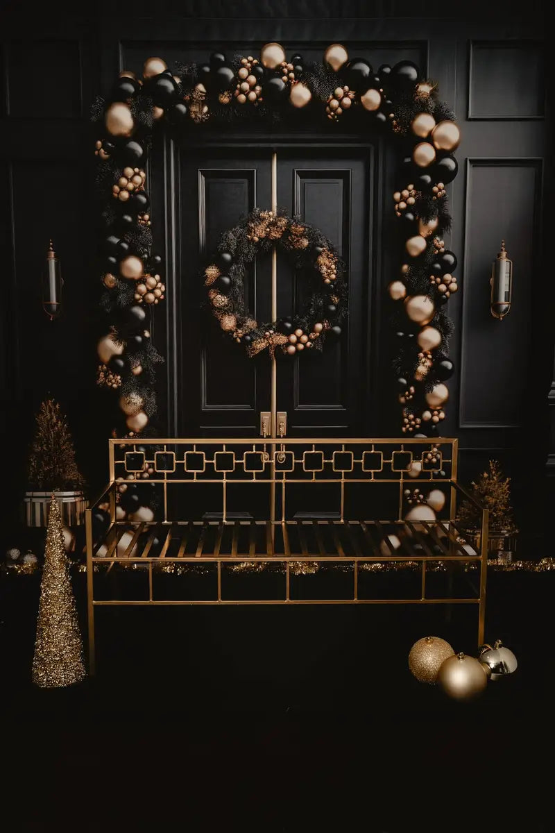 Kate Christmas Black Golden Arch Tree Backdrop Designed by Lidia Redekopp