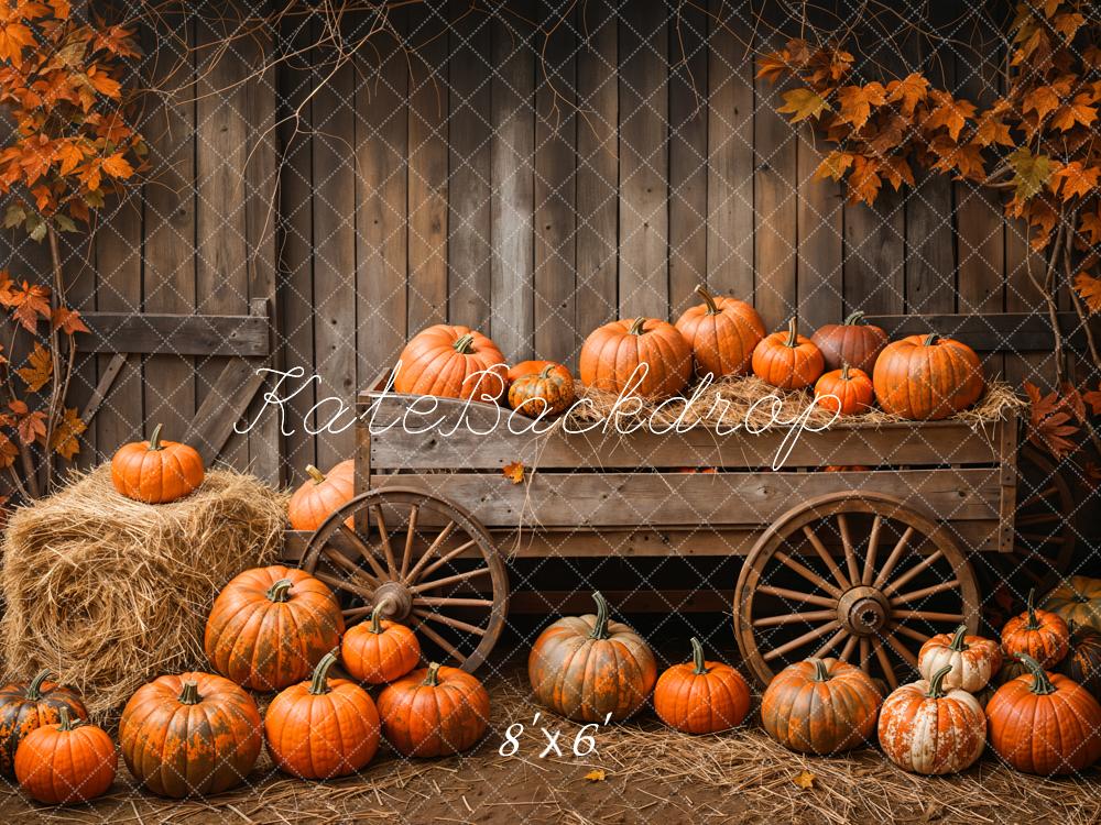 Fall Barn Door Pumpkin Cart Maple Leaves Foto Achtergrond Designed by Emetselch