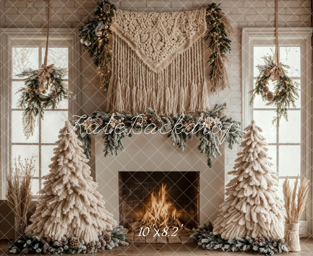 Kerstboom Boho Openhaard Witte Foto Achtergrond Designed by Emetselch