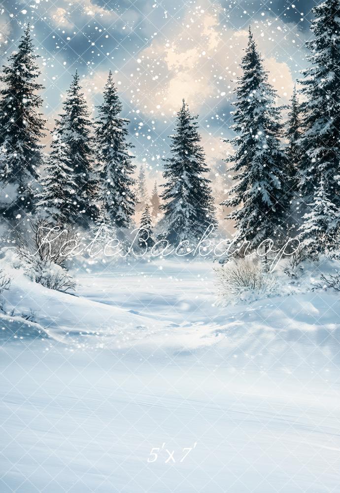 Kate Winter Snowy Pine Trees Backdrop Designed by Emetselch