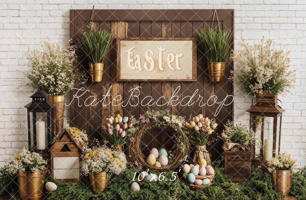 Kate Easter Floral Eggs Rustic Wooden Backdrop Designed by Emetselch