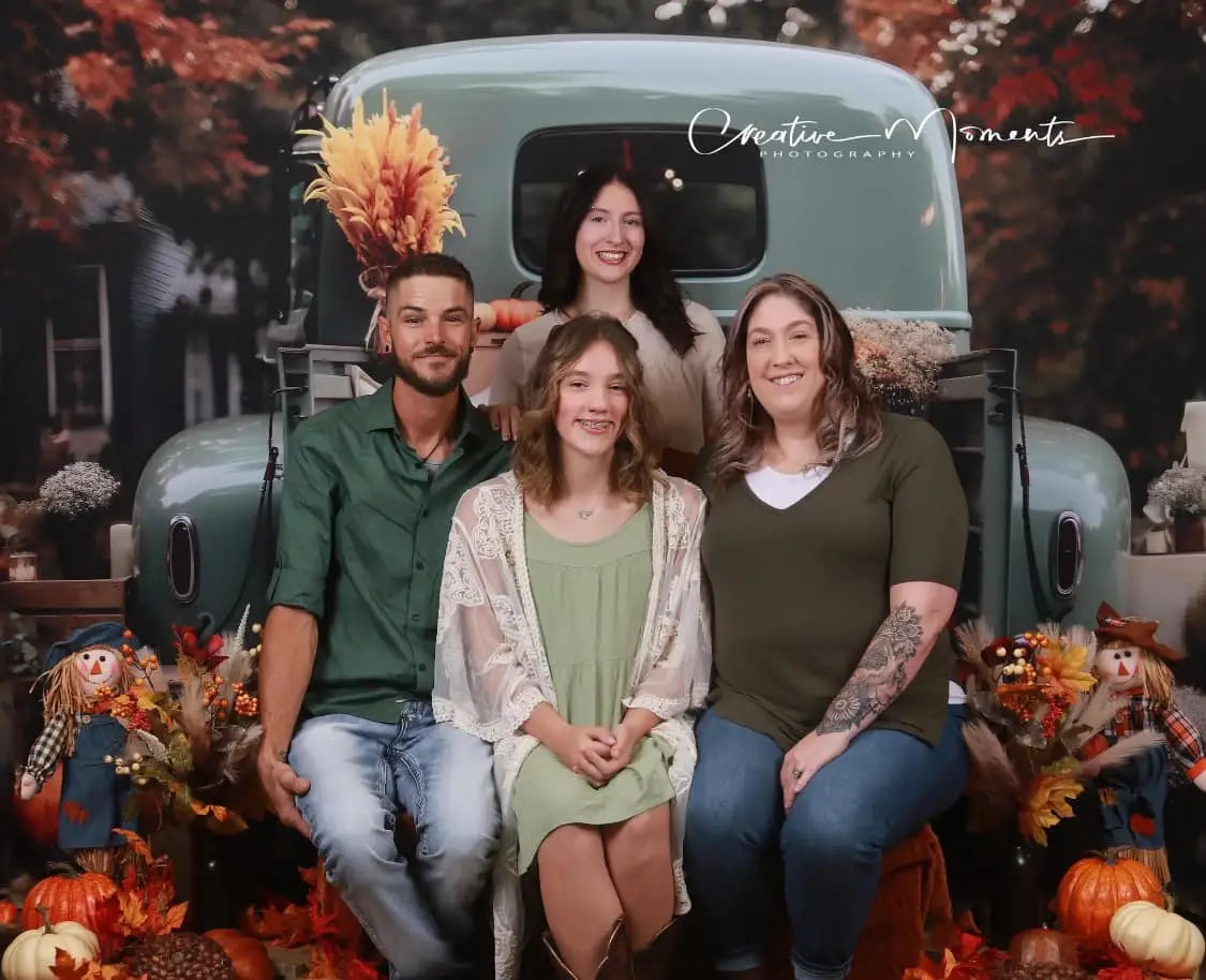 Kate Fall Truck with Pumpkins Fleece Backdrop for Photography