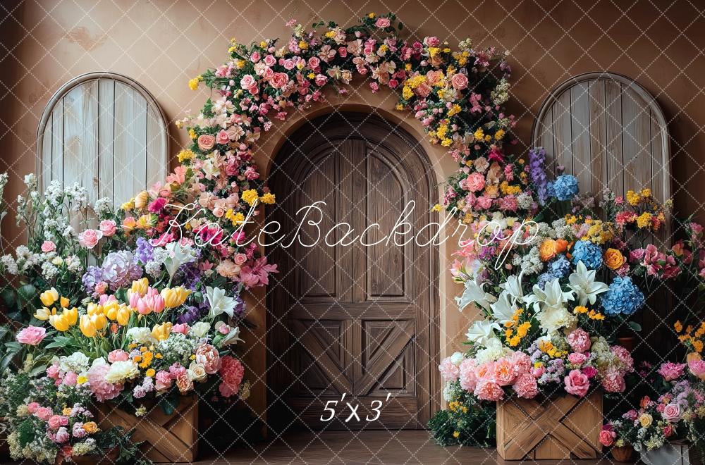 Kate Spring Flower Arch Wooden Door Backdrop Designed by Mini MakeBelieve