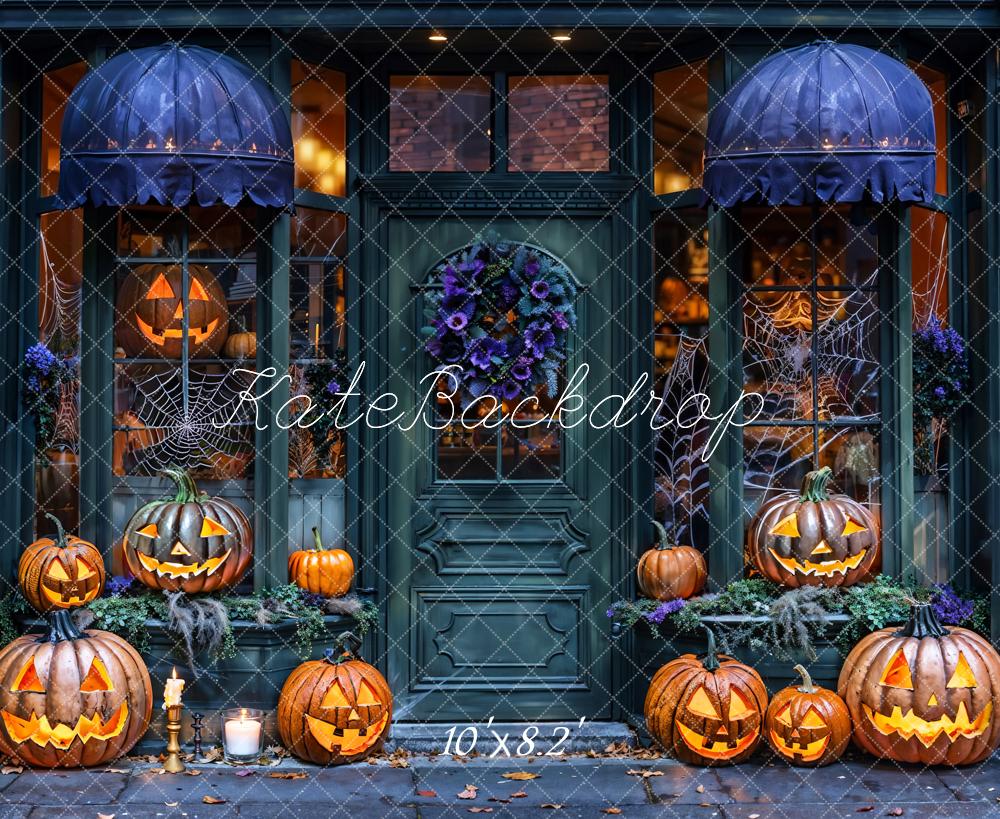 Kate Halloween Store Pumpkin Lanterns Dark Gray Backdrop Designed by Emetselch