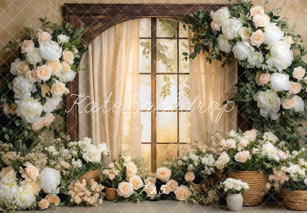 Kate Spring Flower Arch Window Warm Backdrop Designed by Mini MakeBelieve