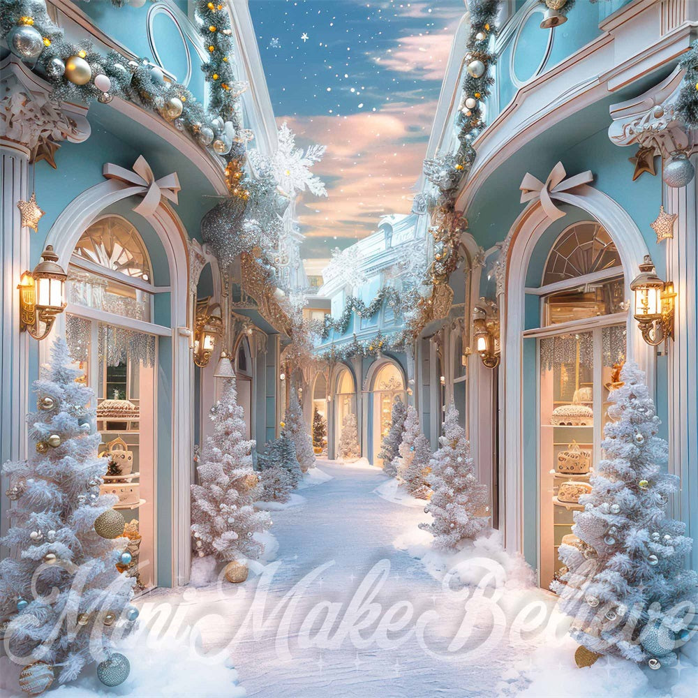 Fondo de Navidad Vintage Blue Heaven Street diseñado por Mini MakeBelieve