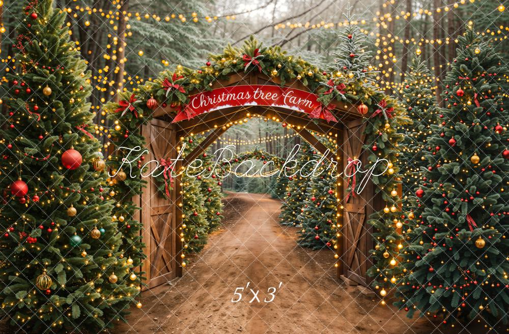 Kate Christmas Tree Forest Farm Wooden Door Backdrop Designed by Emetselch