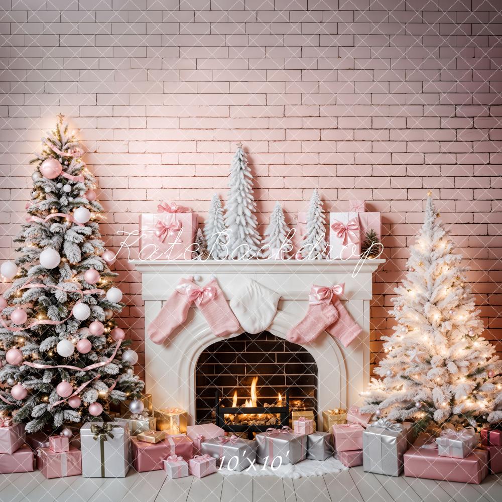 TEST Kate Pink Christmas Tree Fireplace Backdrop Designed by Emetselch