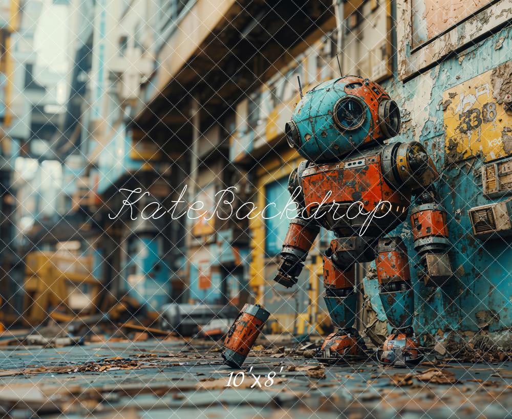 Kate Cartoon Futuristic Robot Urban Street Backdrop Designed by Emetselch