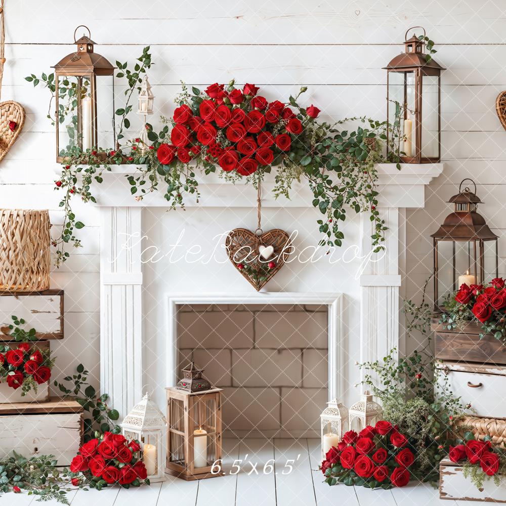 Kate Valentine Roses Fireplace Lantern Rustic Backdrop Designed by Emetselch