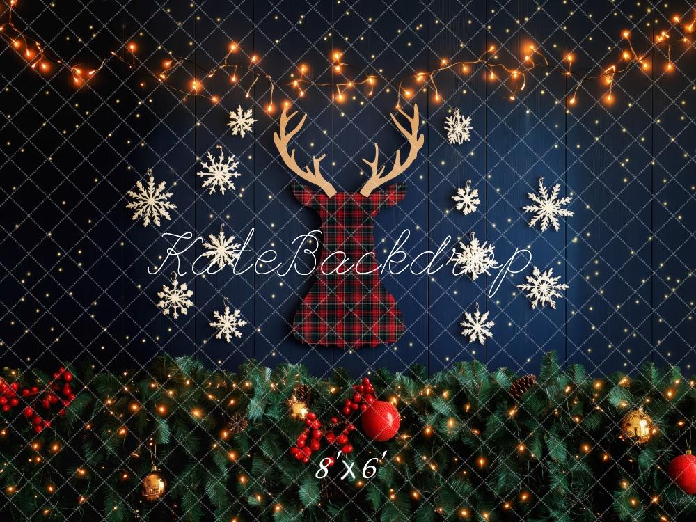 Kate Christmas Reindeer Snowflake Lights Backdrop Designed by Patty Roberts