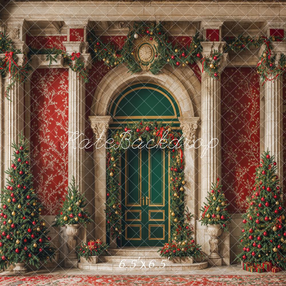 Kate Christmas Green Door Vintage Red Wall Backdrop Designed by Emetselch