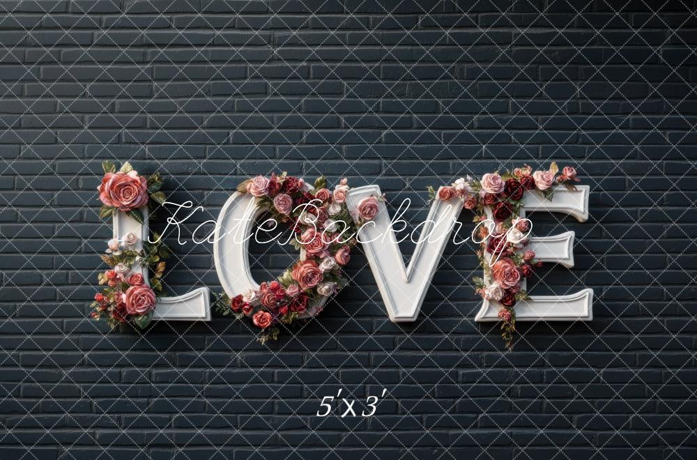 Kate Valentine Love Floral Brick Wall Backdrop Designed by Mini MakeBelieve