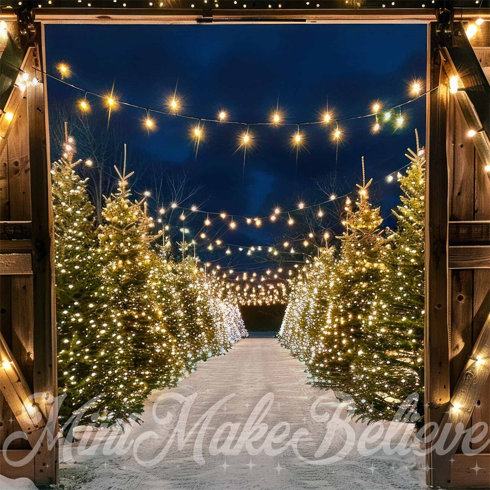 Kate Christmas Night Brown Barn Door Backdrop Designed by Mini MakeBelieve