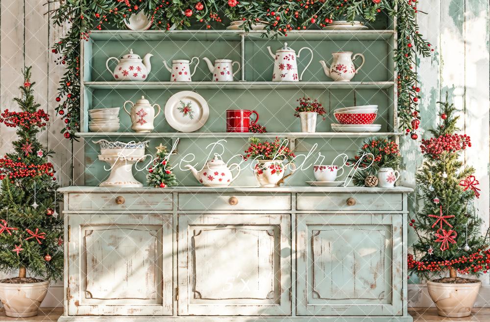 Kate Christmas Kitchen Sunshine Green Cabinets Backdrop Designed by Emetselch