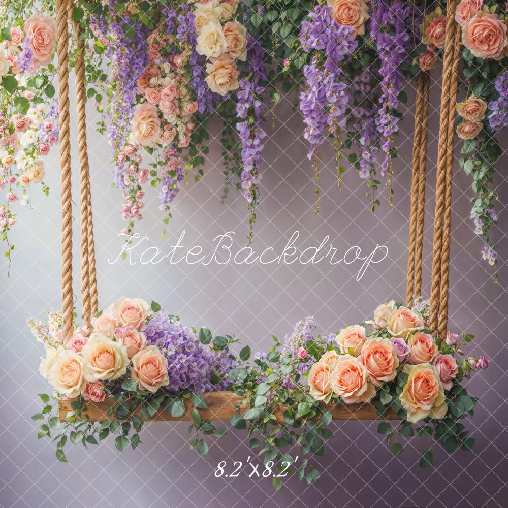 Kate Spring Floral Swing White Wall Backdrop Designed by Emetselch