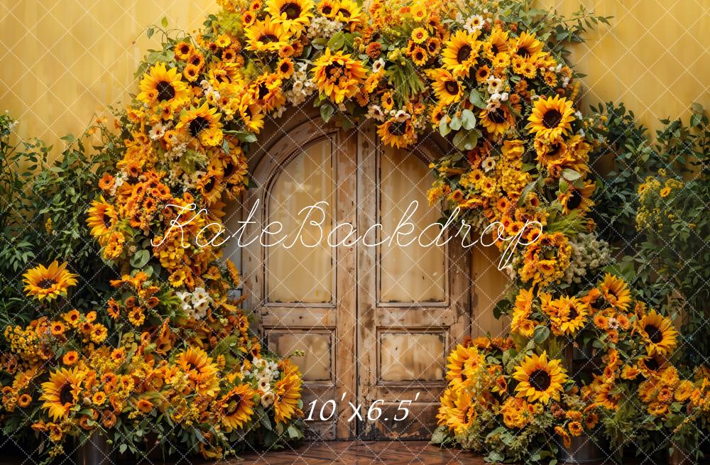 Kate Fall Sunflower Arch Brown Wooden Door Backdrop Designed by Emetselch