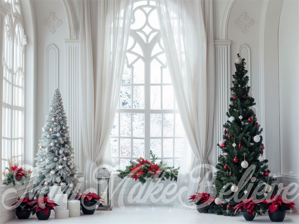 Kate Christmas Interior White Fine Art Floral Arched Window Backdrop Designed by Mini MakeBelieve