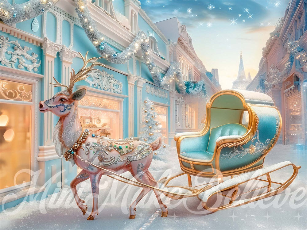 Fantasy Heaven Reindeer Sleigh Retro Store Backdrop Progettato da Mini MakeBelieve