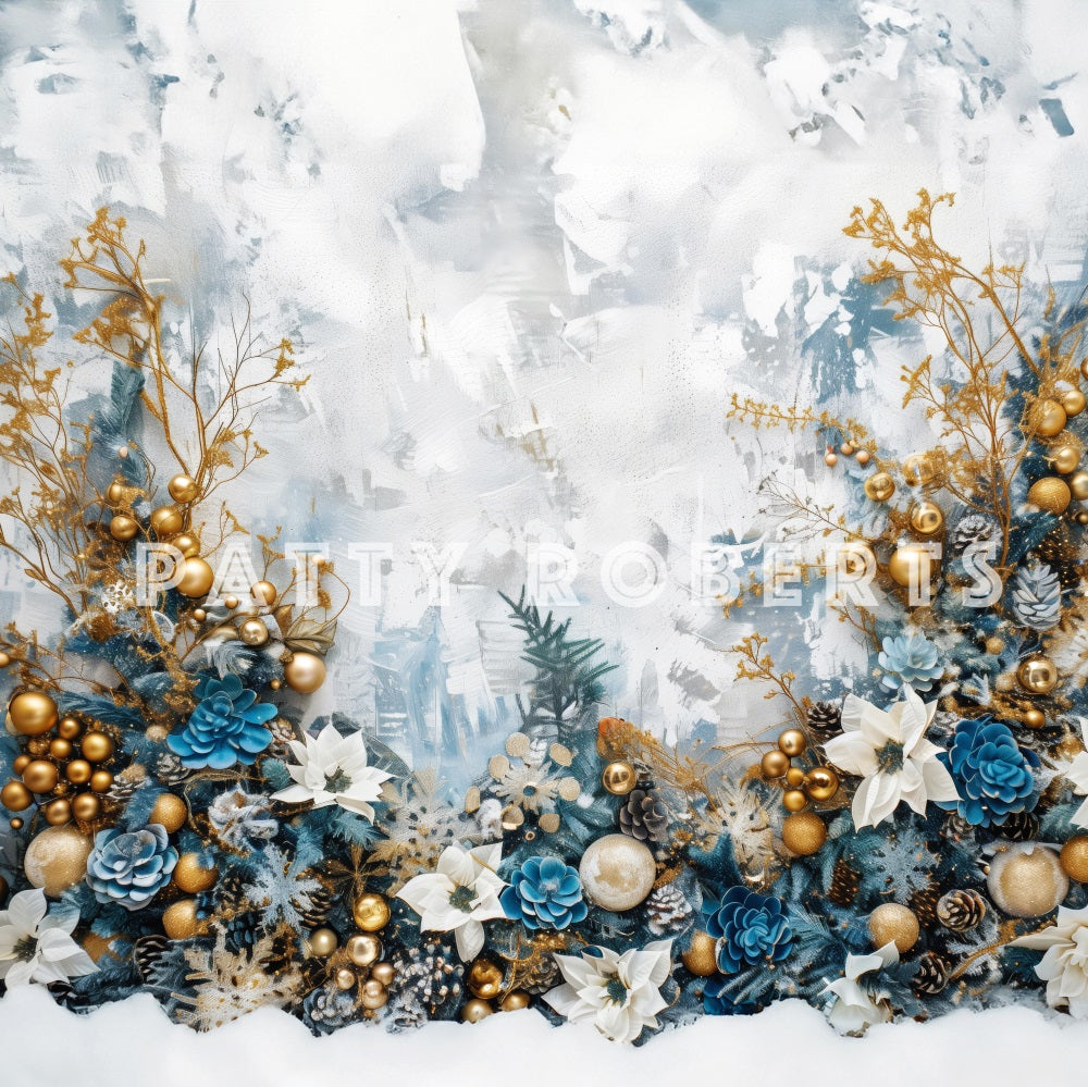 Christmas Boho Blue Flowers Wall Foto Achtergrond Designed by Patty Robert