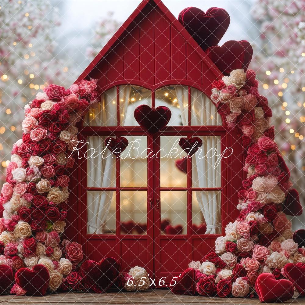 Valentine Floral Green House Heart Foto Achtergrond Designed by Mini MakeBelieve