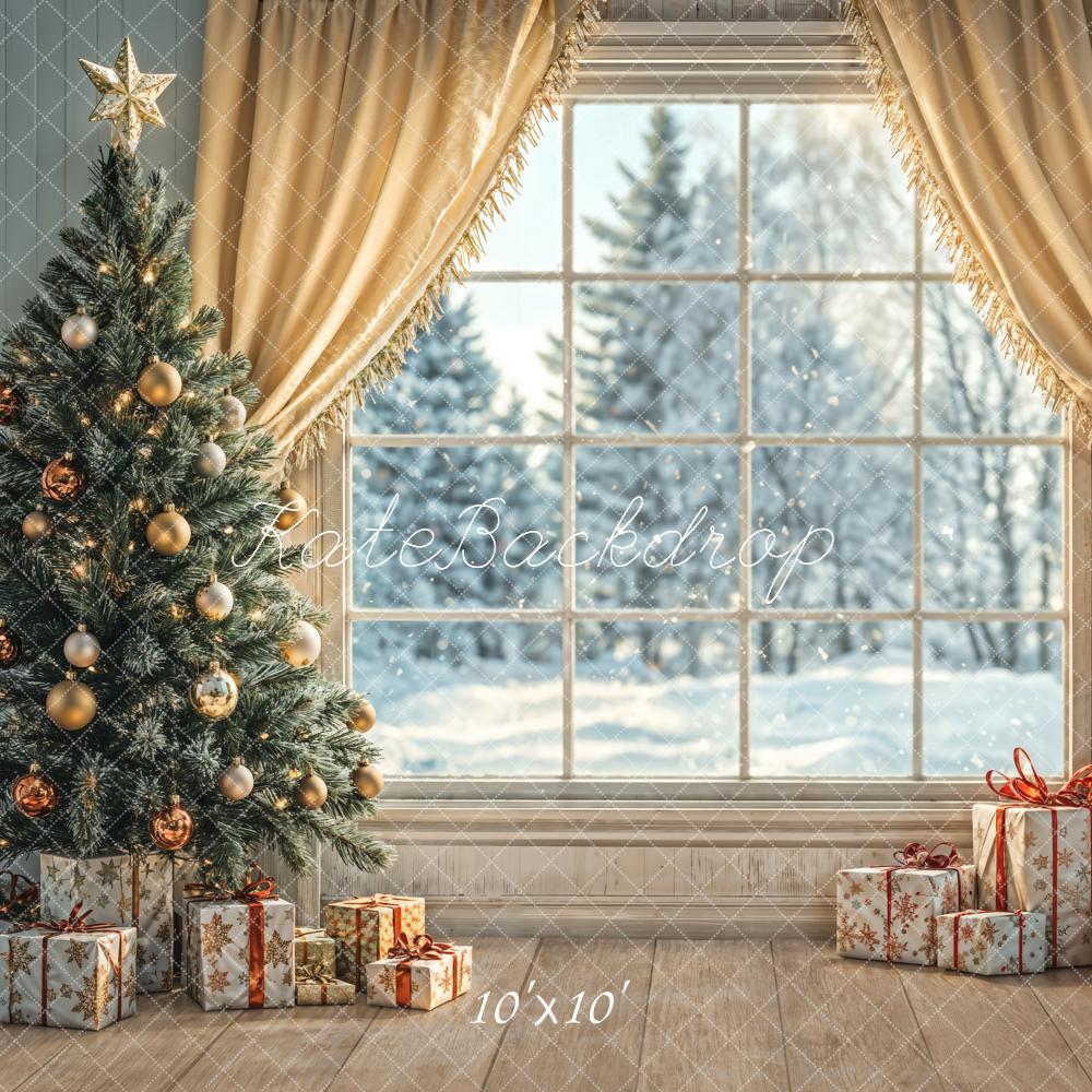 Kate Christmas Tree Window Curtains Gifts Backdrop Designed by Emetselch