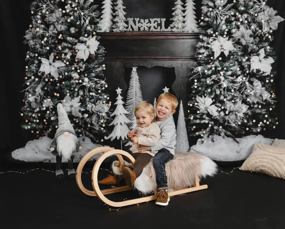 Kate Christmas Fireplace Room With White Accents Backdrop Designed by Abbas Studio