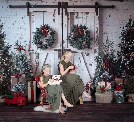 Kate Christmas White Shabby Barn Door Backdrop Designed by Emetselch