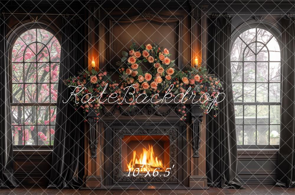 Kate Rose Brown Wooden Fireplace Backdrop Designed by Mini MakeBelieve